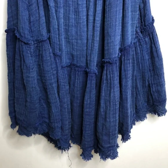 New Free People Denim Distressed Blue Smocked Mini Dress Tunic Cotton Host Pick - Picture 5 of 15